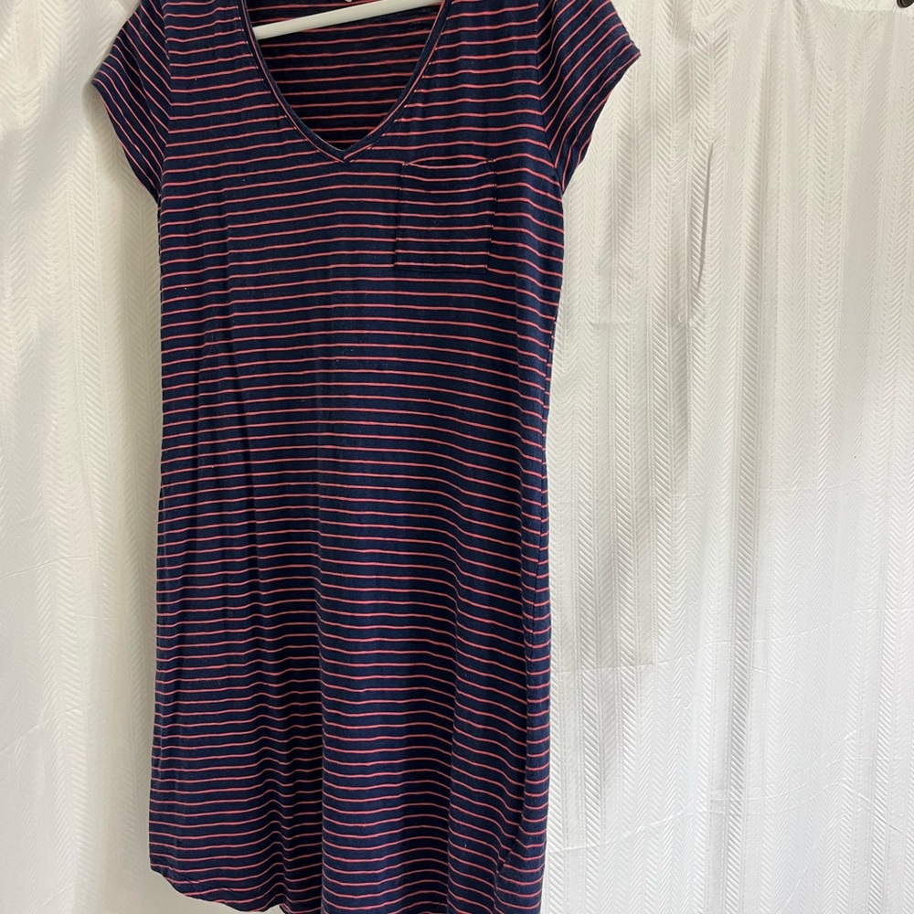 Gap Cotton/Modal Striped Navy and Pink Dress
